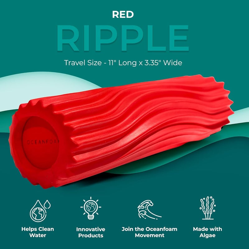 Oceanfoam Ripple Travel Foam Roller (11" x 3.35") Firm Mini Foam Roller for Physical Therapy, Deep Tissue Massage, Back Pain - High Density, Ergonomic Wave Textured - Yoga, Pilates, Exercise (Red) - Image 4
